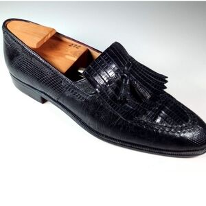 Vintage Mauri Italy Lizard Skin Black Men's Shoes with Tassels Size 9.5